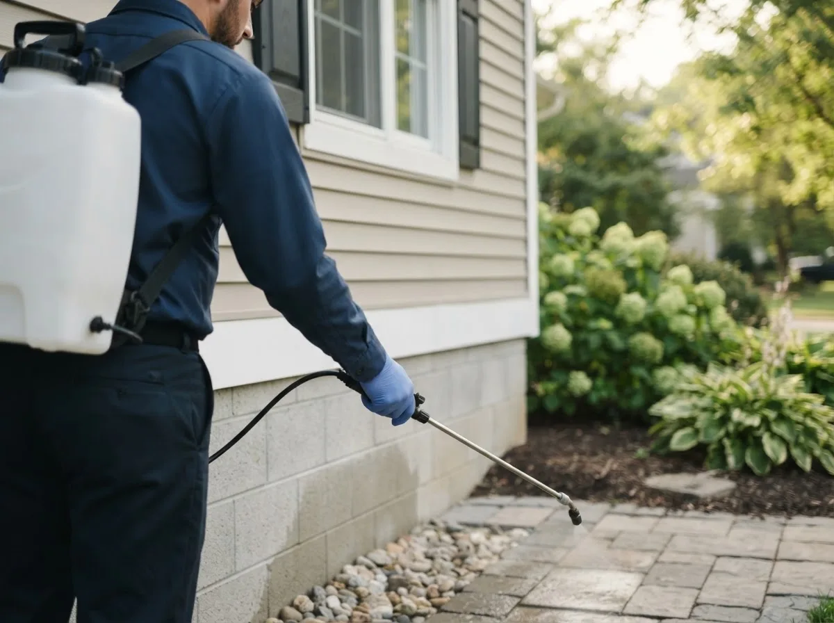 Pest control technician inspecting a home in Mineola, NY
